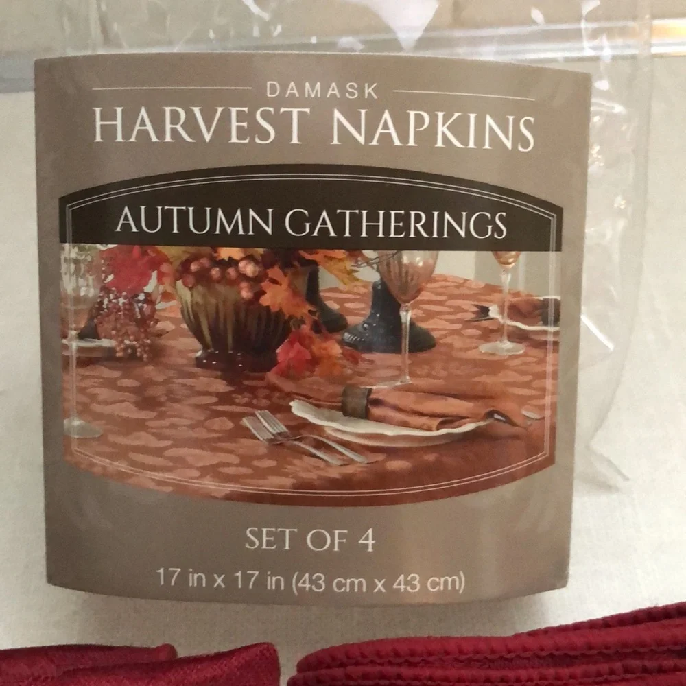 Dasmask Harvest Autumn Gatherings‎ Thanksgiving Napkins Set (4) Burgundy Red